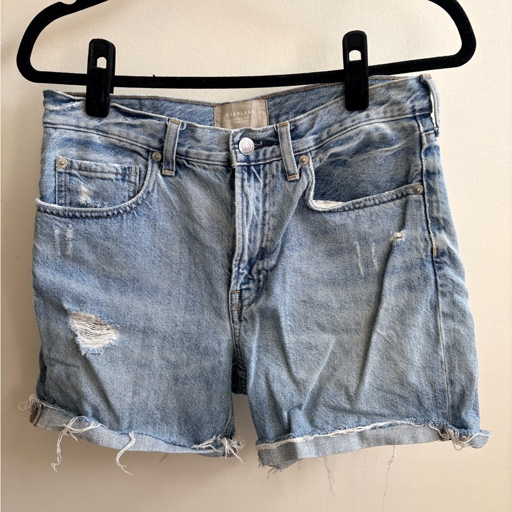 Everlane Distressed Light Blue Jean Shorts